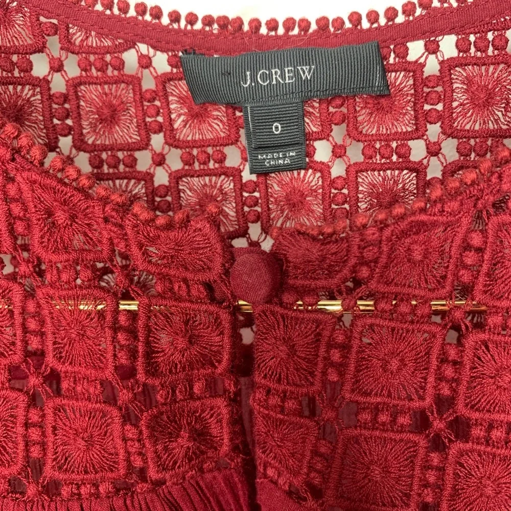 J.Crew Embroidered Gauze Top Tunic Burgundy Size 0